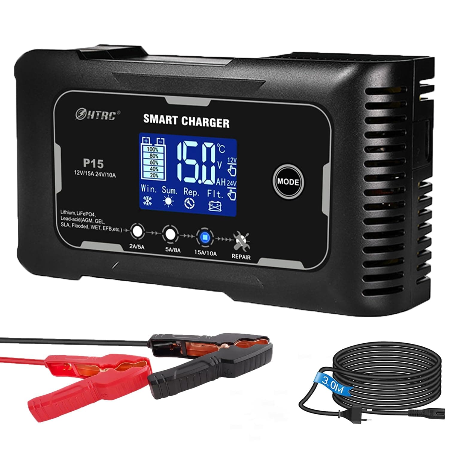 SolaMr 15A Auto-Batterie-Ladegerät, 12V und 24V Smart Automatic Battery Maintainer - P15
SolaMr 15A Erhaltungsladegerät