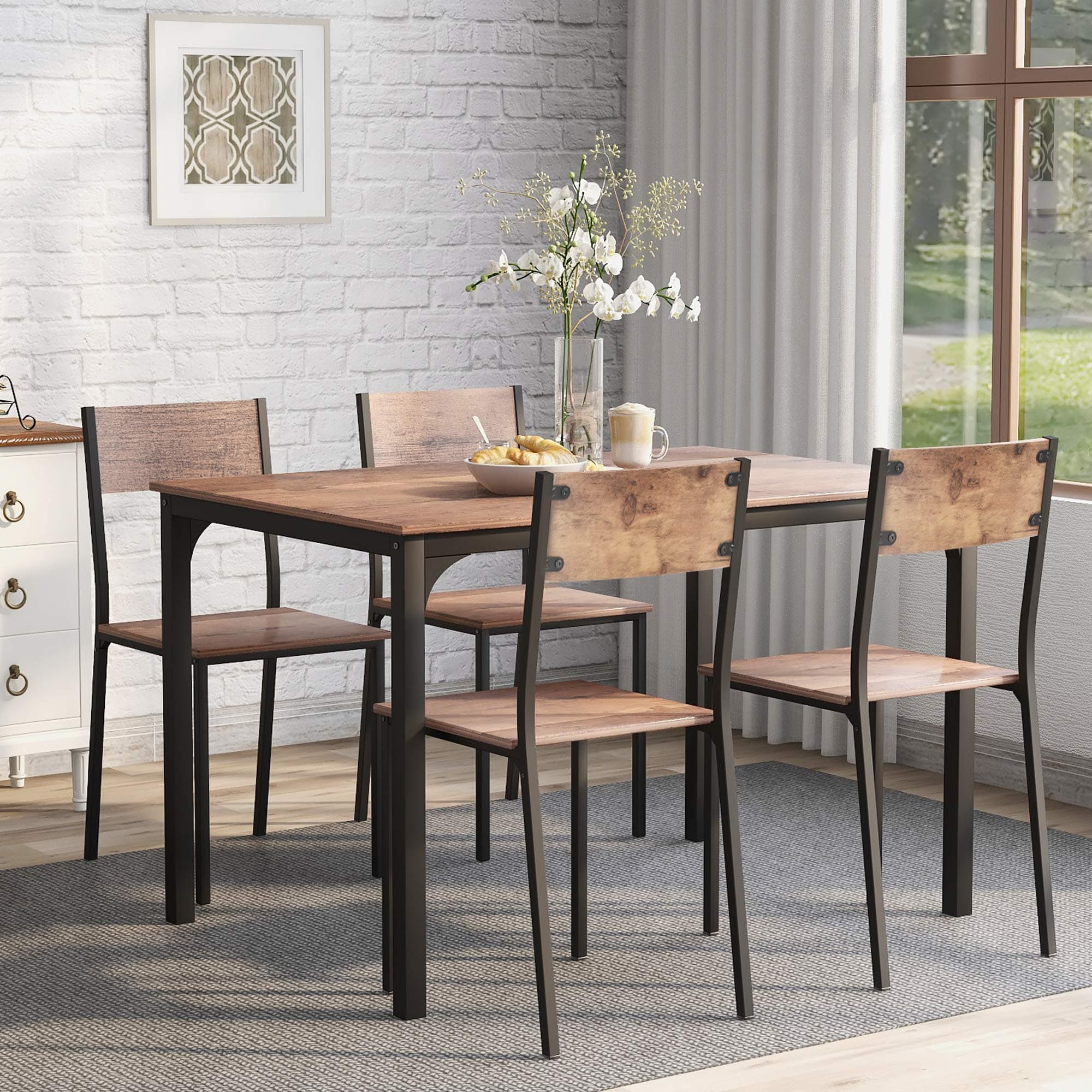 HAUSPROFI Vintagebraun Küchentisch mit 4 Stühlen - 65x108x75cm - Industrieflair für Esszimmer und Balkon